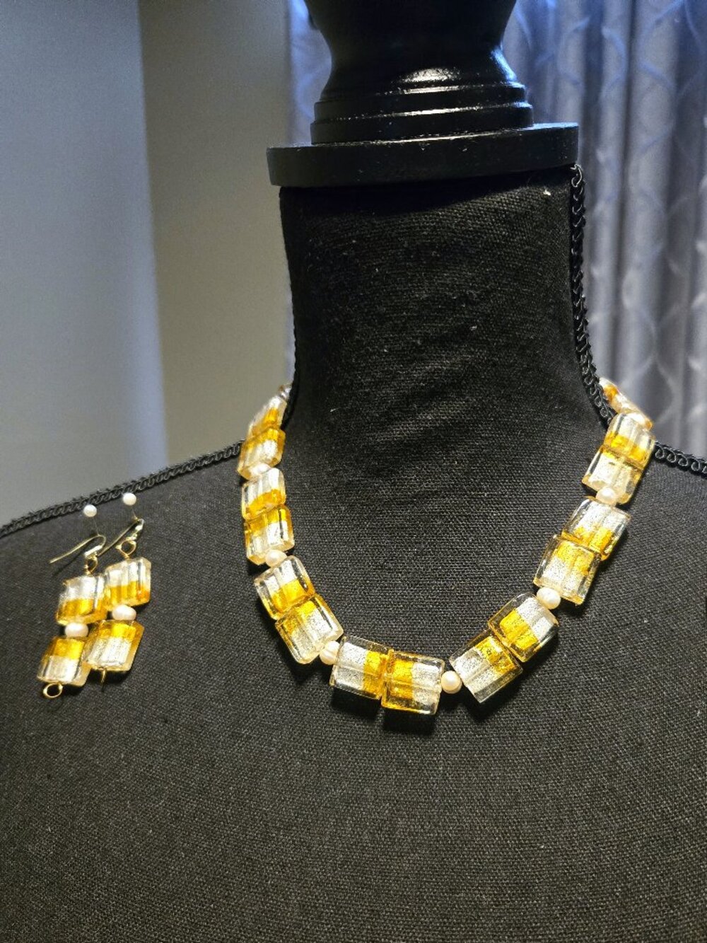 Artisan Handmade Murano Glass & Cultured Freshwater Pearl Necklace + Earring Set